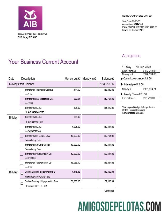 Baixável Allied Irish Banks (AIB) Enterprise Statement modelo Word e PDF